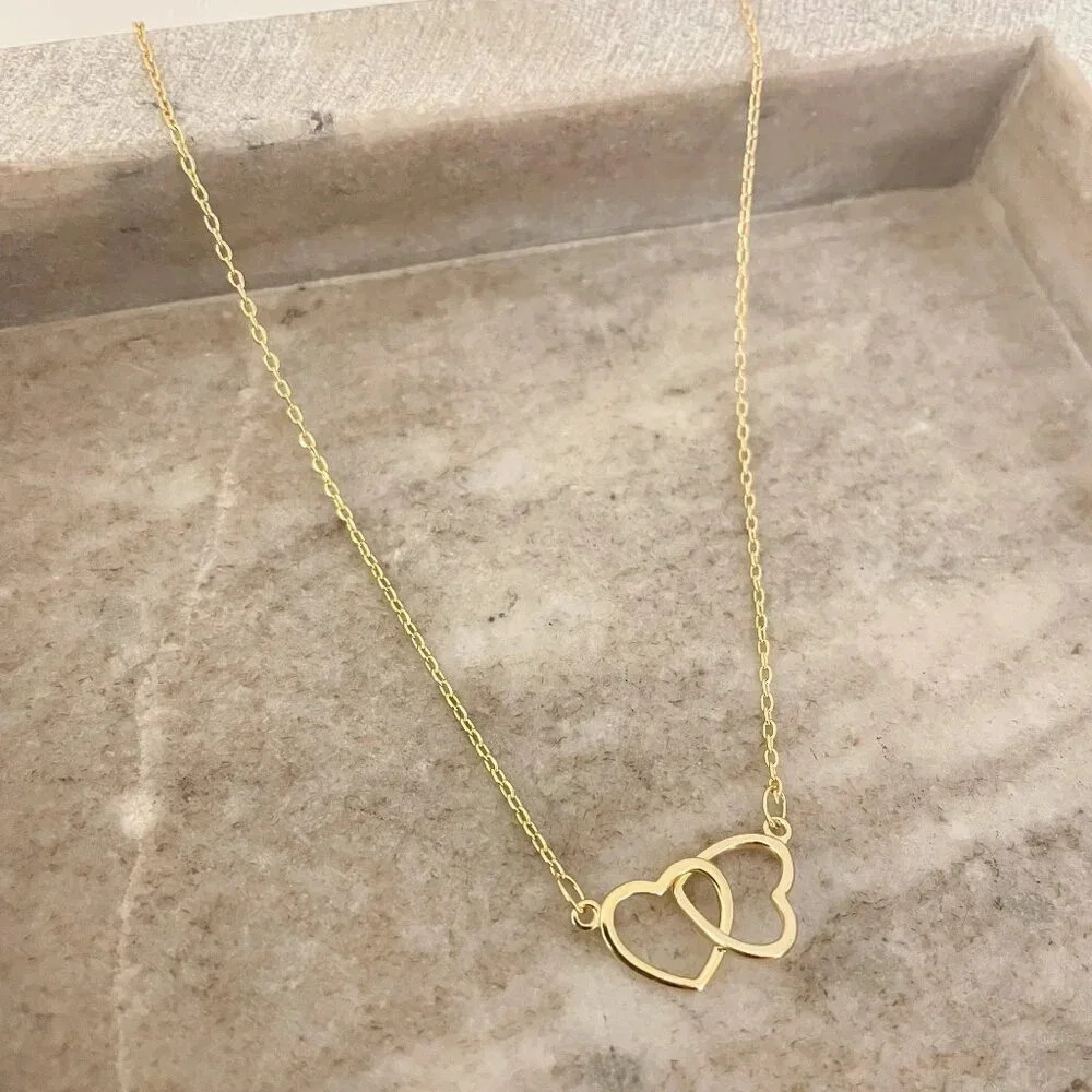925 Sterling Silver Double Heart Linked Necklace Interlocking Hearts Necklace - Picture 14 of 15